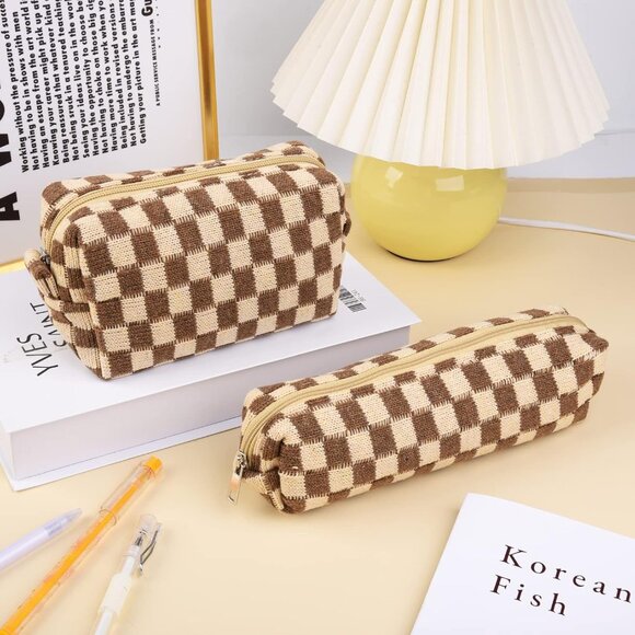 Handbags - New 2 Pack Large Capacity Checkered Makeup & Brush Storage Bag Travel Organizers